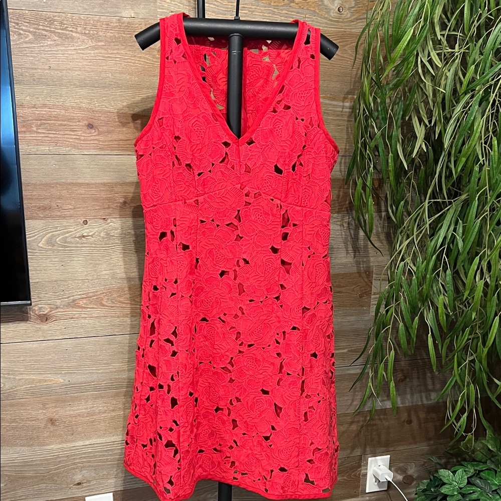 Nanette Lepore Red Floral Lace Dress Lined.